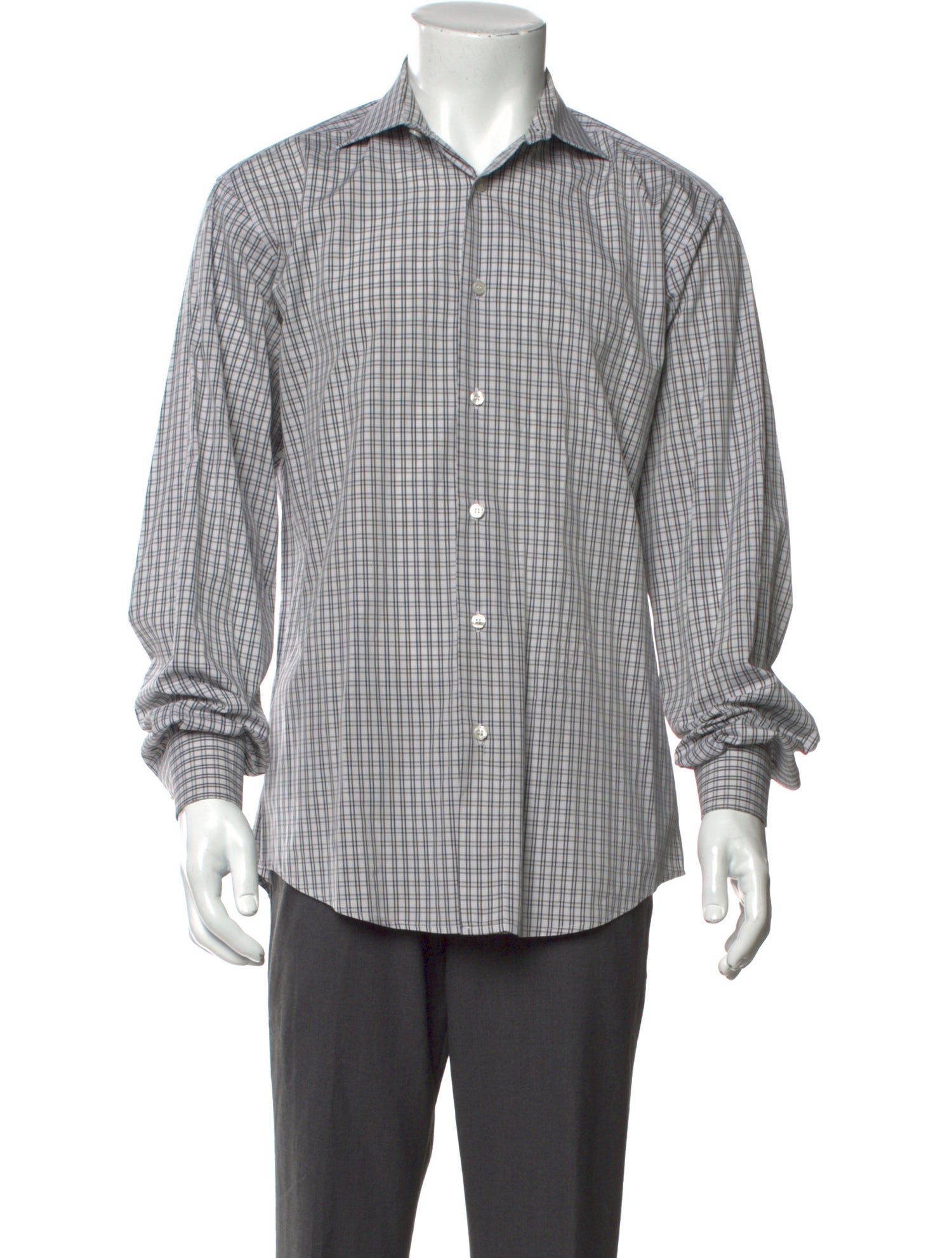 Zegna Plaid Print Long Sleeve Dress Shirt