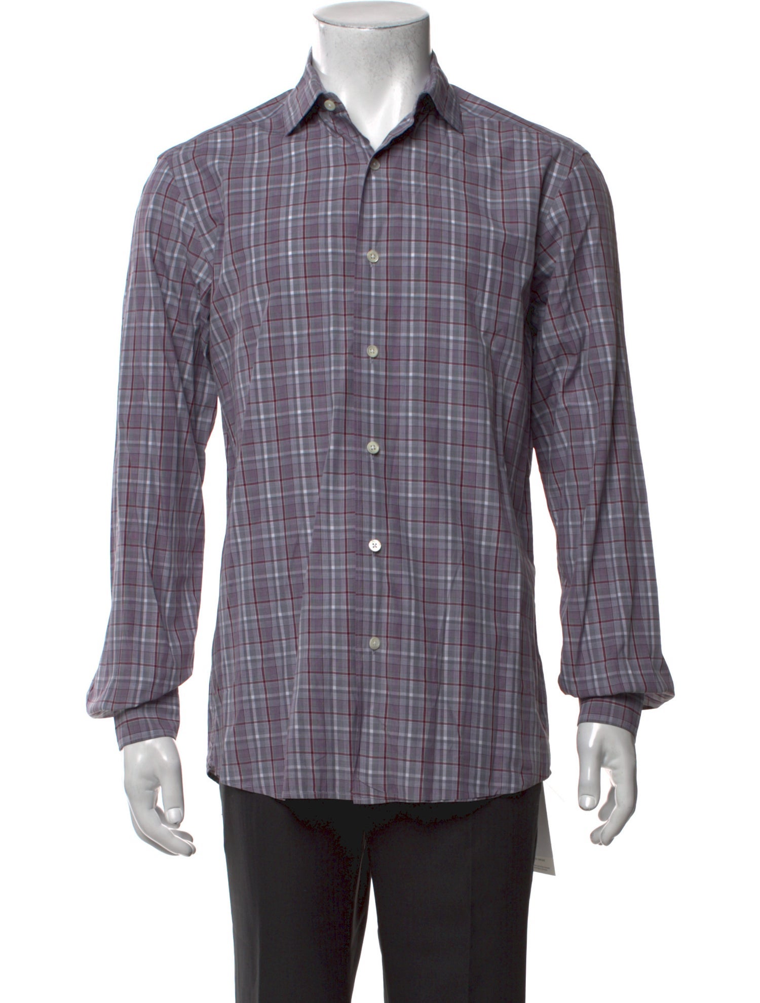 Zegna Plaid Print Long Sleeve Dress Shirt