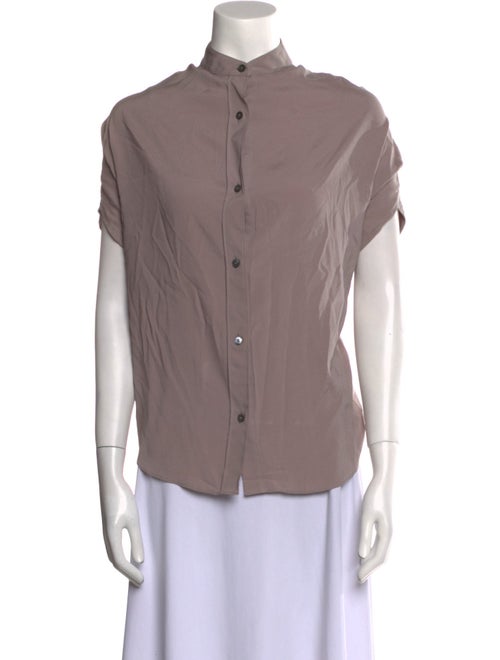 Zero + Maria Cornejo Silk Mock Neck Button-Up Top