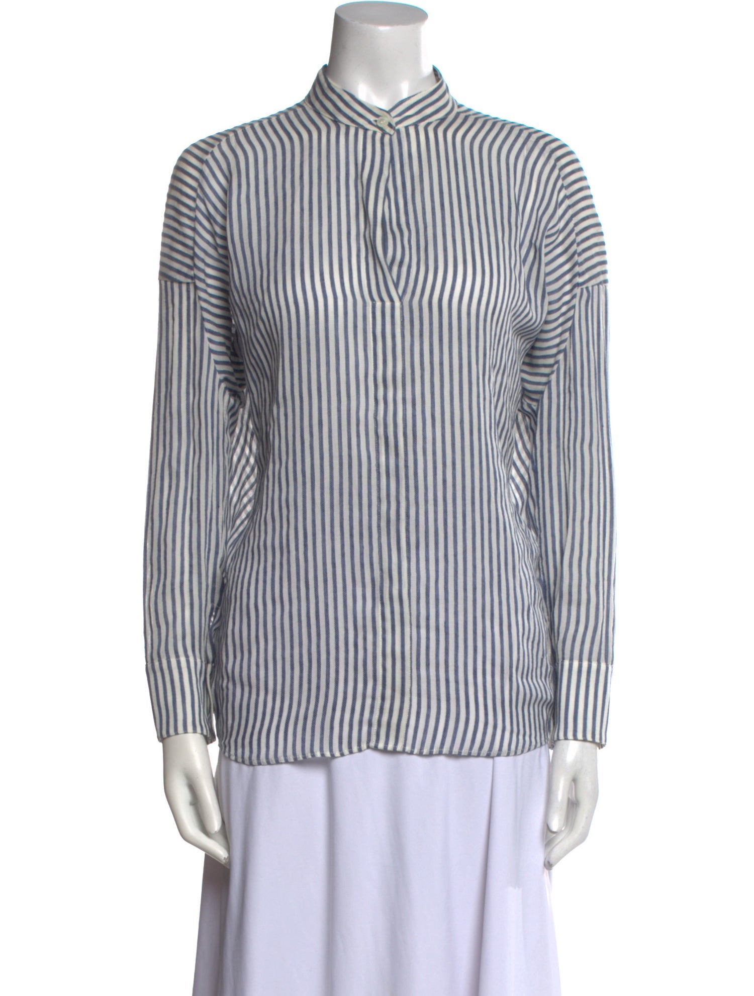 Zero + Maria Cornejo Striped Mock Neck Button-Up Top