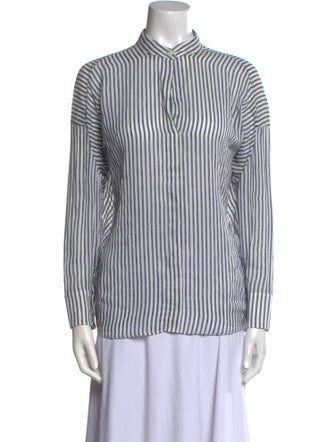 Zero + Maria Cornejo Striped Mock Neck Button-Up Top