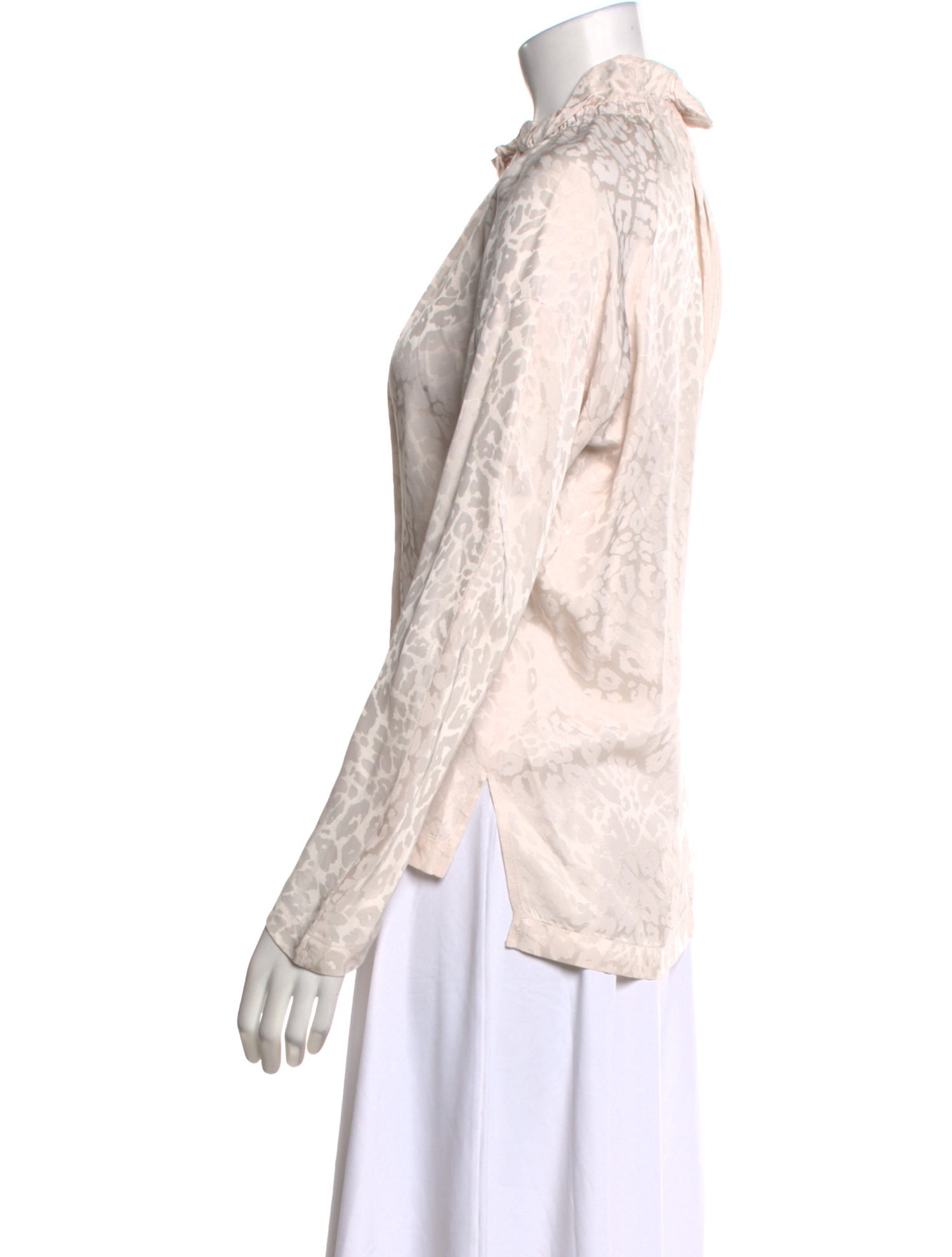 Zero + Maria Cornejo Animal Print Mock Neck Button-Up Top