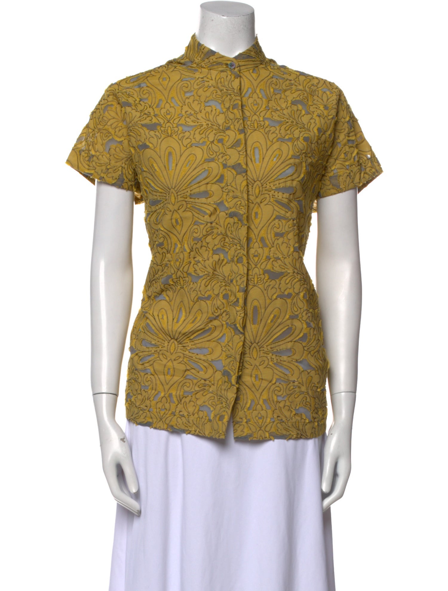 Zero + Maria Cornejo Printed Mock Neck Button-Up Top