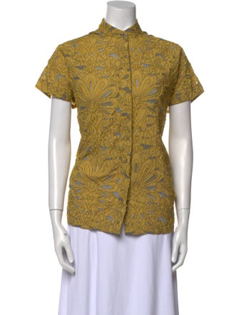 Zero + Maria Cornejo Printed Mock Neck Button-Up Top