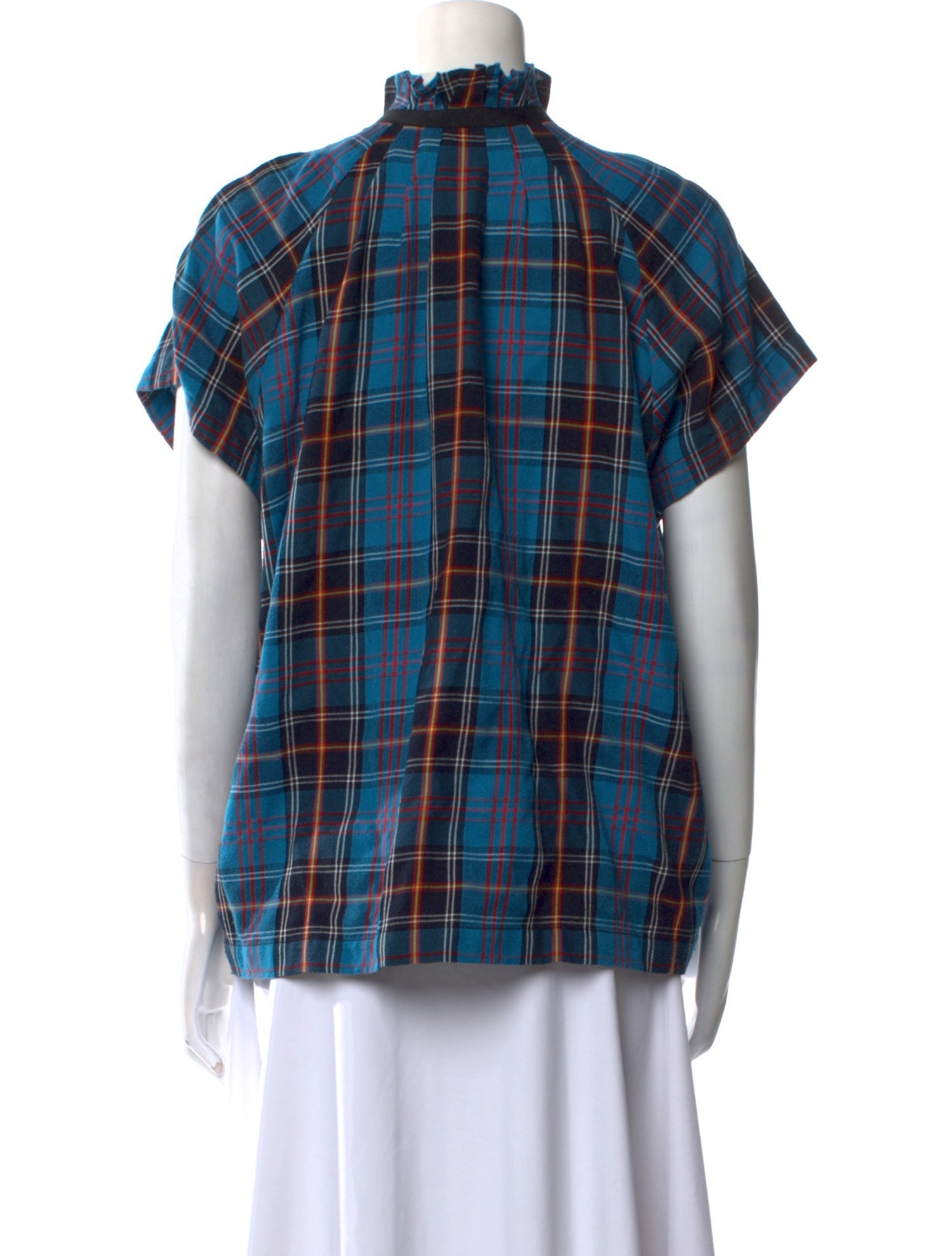 Zero + Maria Cornejo Plaid Print Mock Neck Button-Up Top