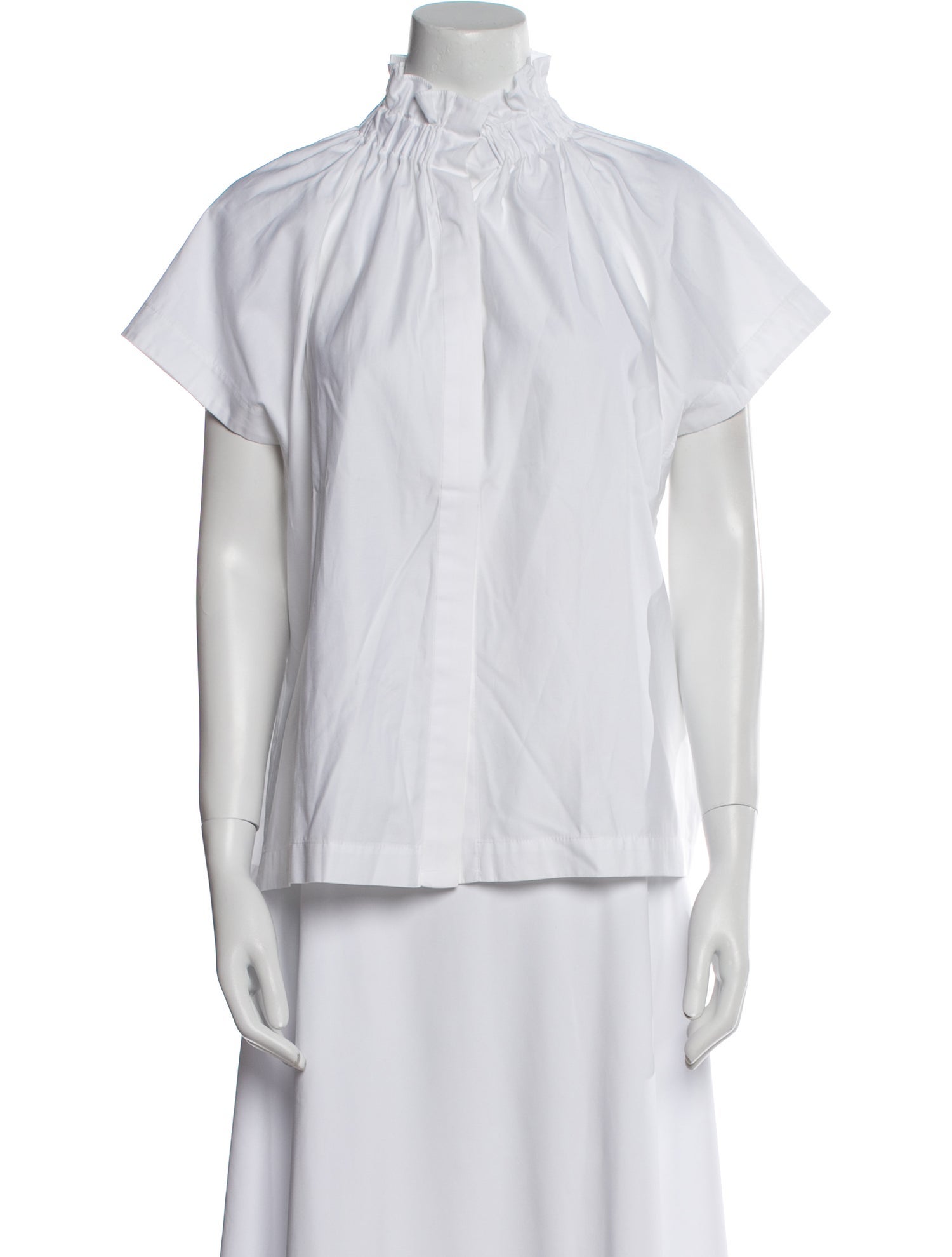 Zero + Maria Cornejo Mock Neck Short Sleeve Button-Up Top