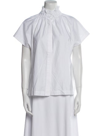 Zero + Maria Cornejo Mock Neck Short Sleeve Button-Up Top