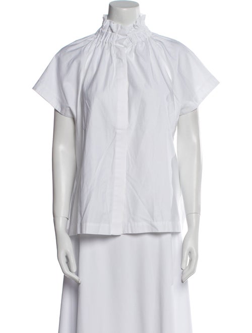 Zero + Maria Cornejo Mock Neck Short Sleeve Button-Up Top