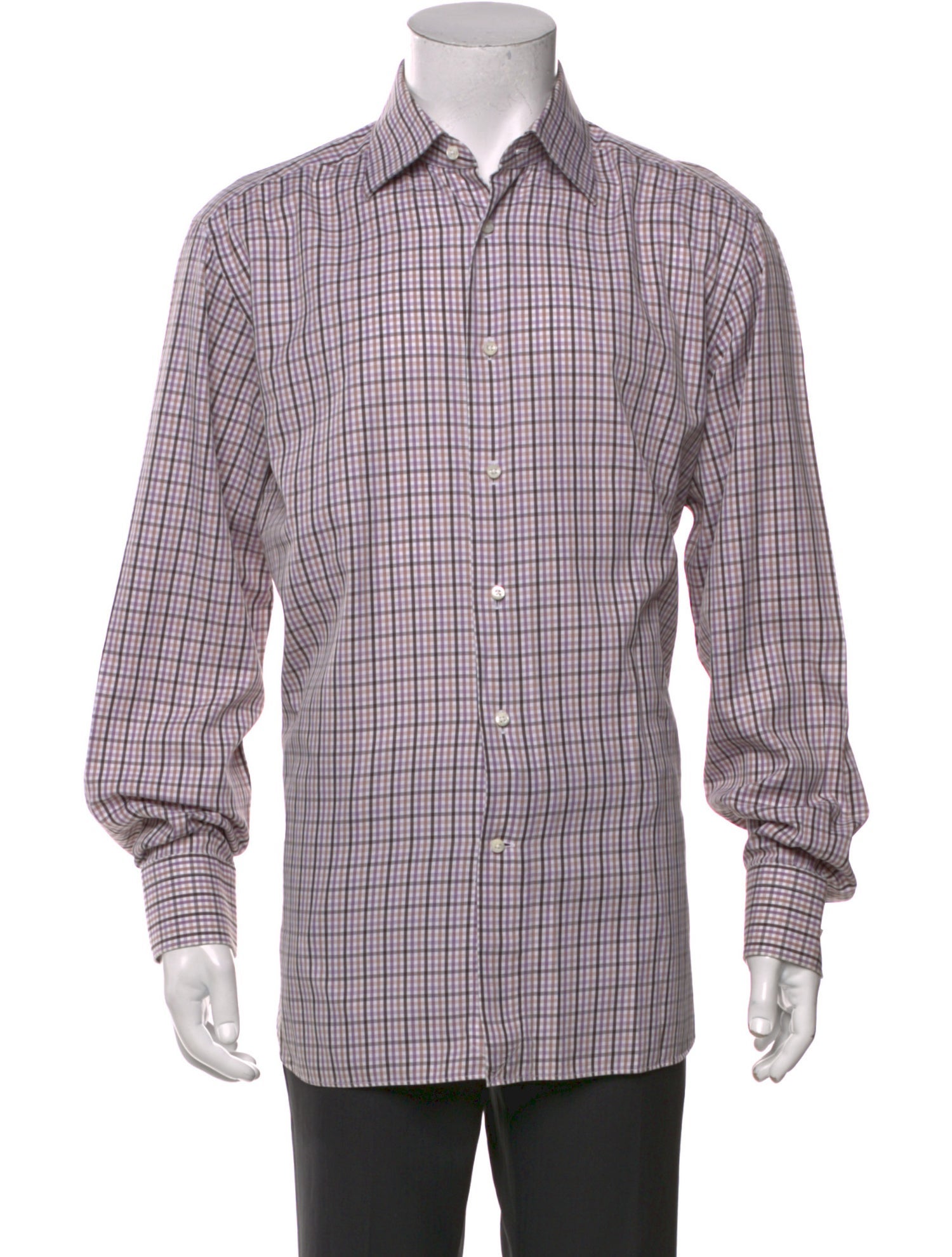 Ermenegildo Zegna Couture Plaid Print Long Sleeve Dress Shirt