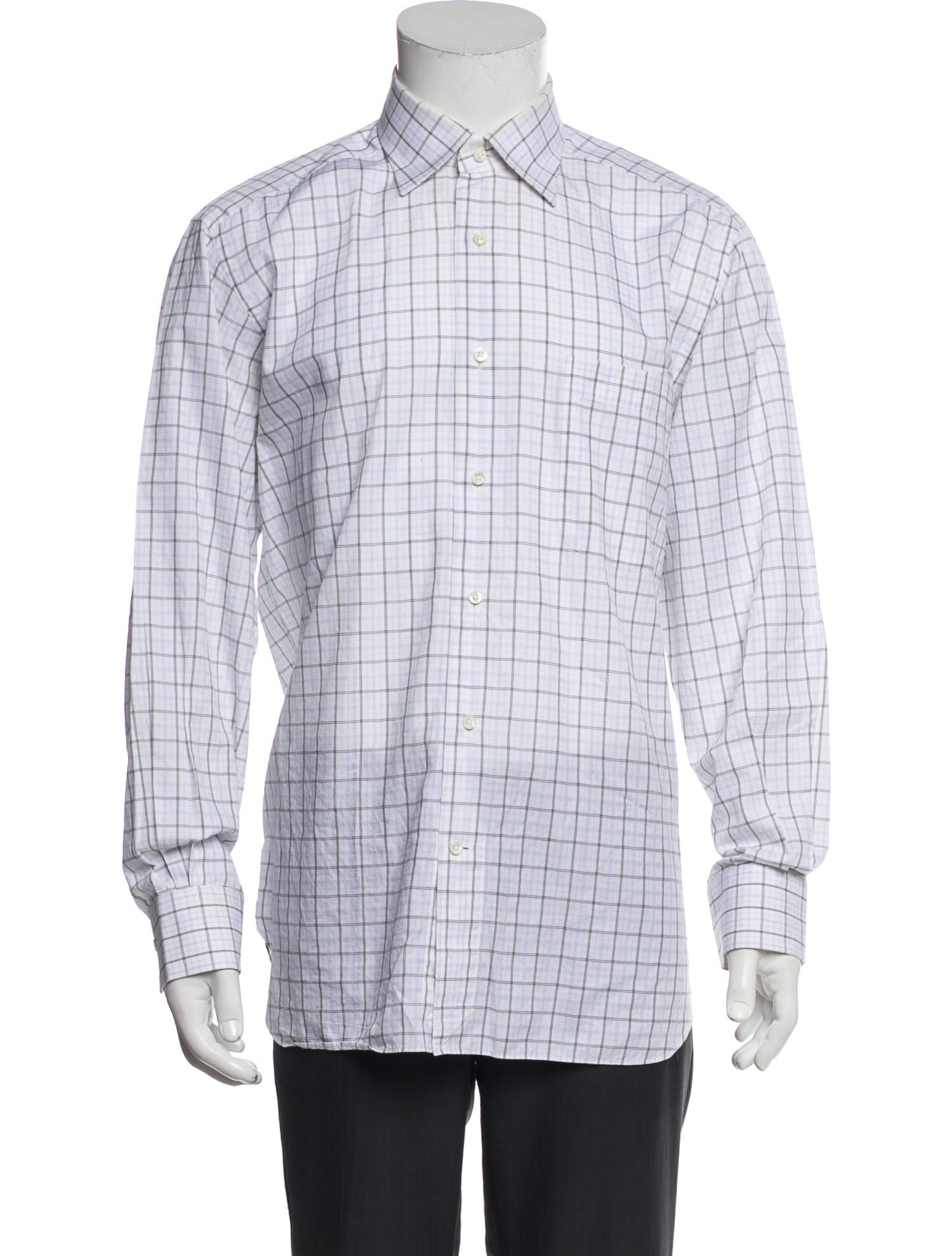 Ermenegildo Zegna Couture Plaid Print Long Sleeve Tuxedo Shirt