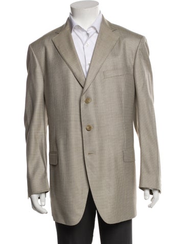 Ermenegildo Zegna Outerwear Wool Plaid Print Peacoat Us46, It56 | XXL