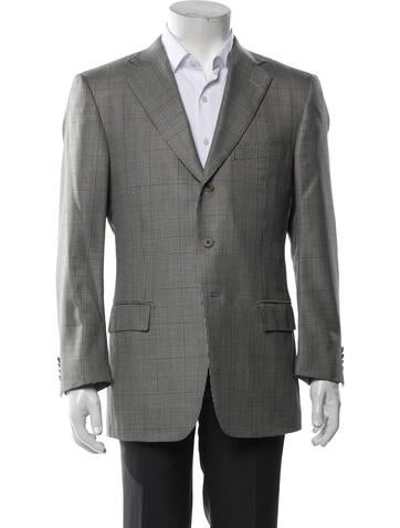 Ermenegildo Zegna Outerwear Wool Plaid Print Peacoat Us40, It50 | L