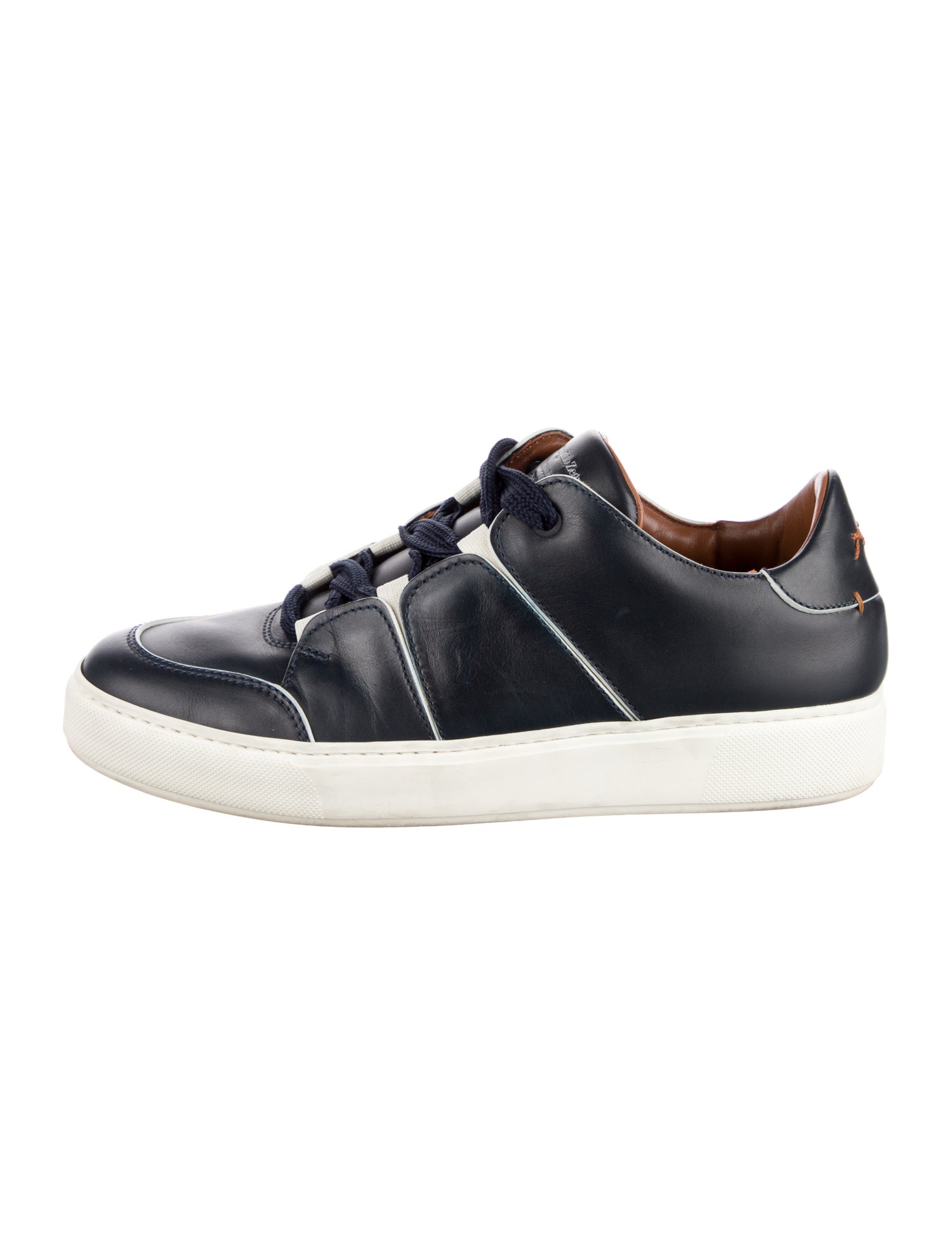 Ermenegildo Zegna Leather Colorblock Pattern Sneakers