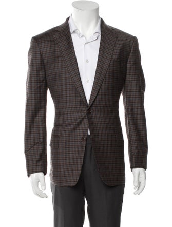 Ermenegildo Zegna Wool Plaid Print Peacoat