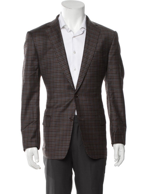 Ermenegildo Zegna Wool Plaid Print Peacoat