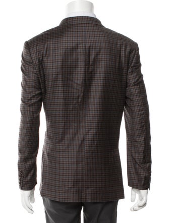 Ermenegildo Zegna Wool Plaid Print Peacoat