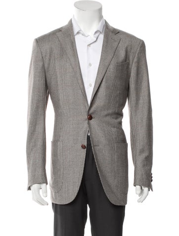 Ermenegildo Zegna Outerwear Wool Plaid Print Jacket Us40, It50 | L