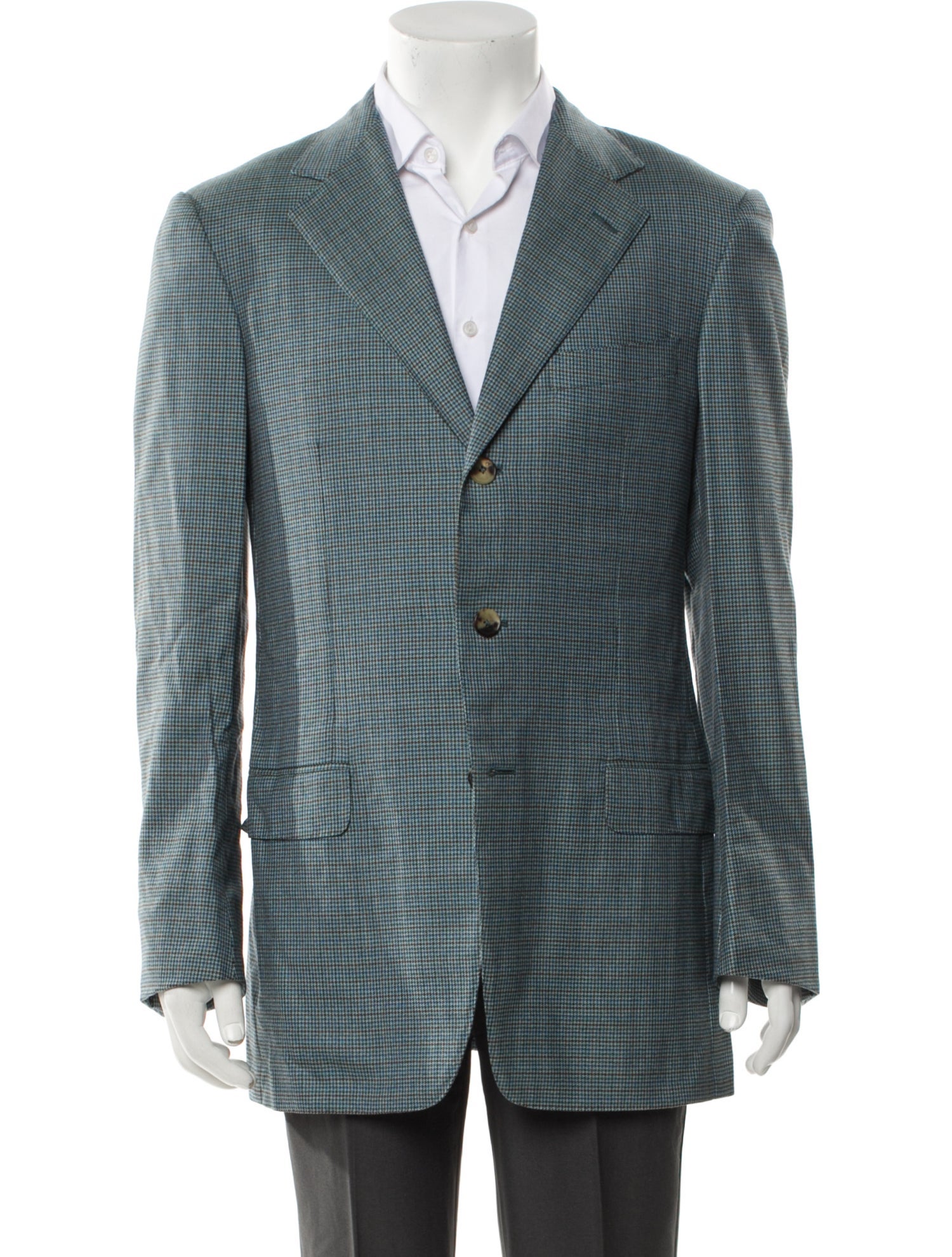 Ermenegildo Zegna Plaid Print Leather Trim Embellishment Blazer