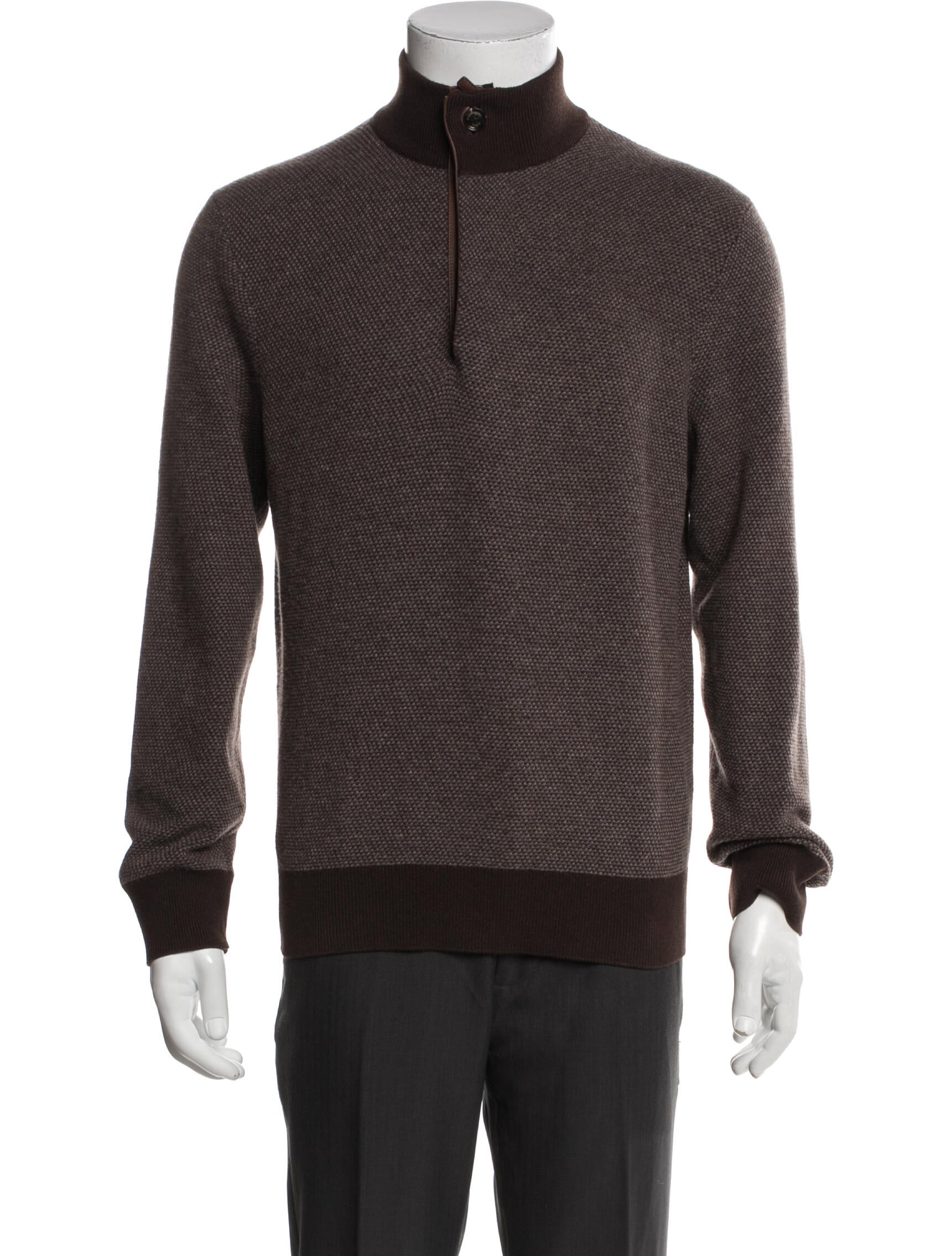 Ermenegildo Zegna Wool Colorblock Pattern Polo Sweater