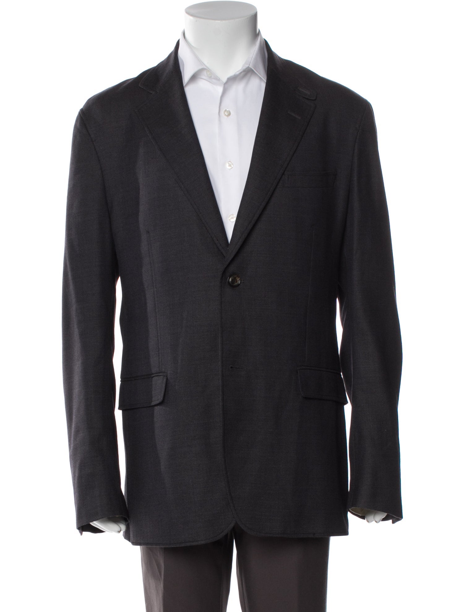 Ermenegildo Zegna Wool Leather Trim Embellishment Blazer