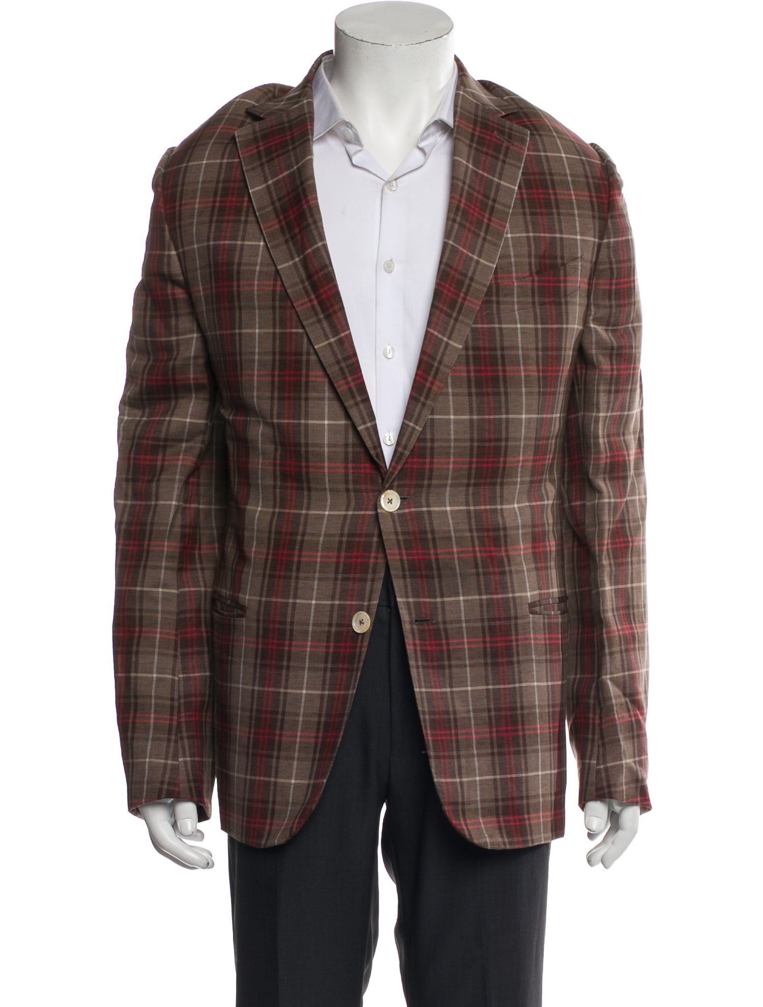Ermenegildo Zegna Wool Plaid Print Moto Jacket