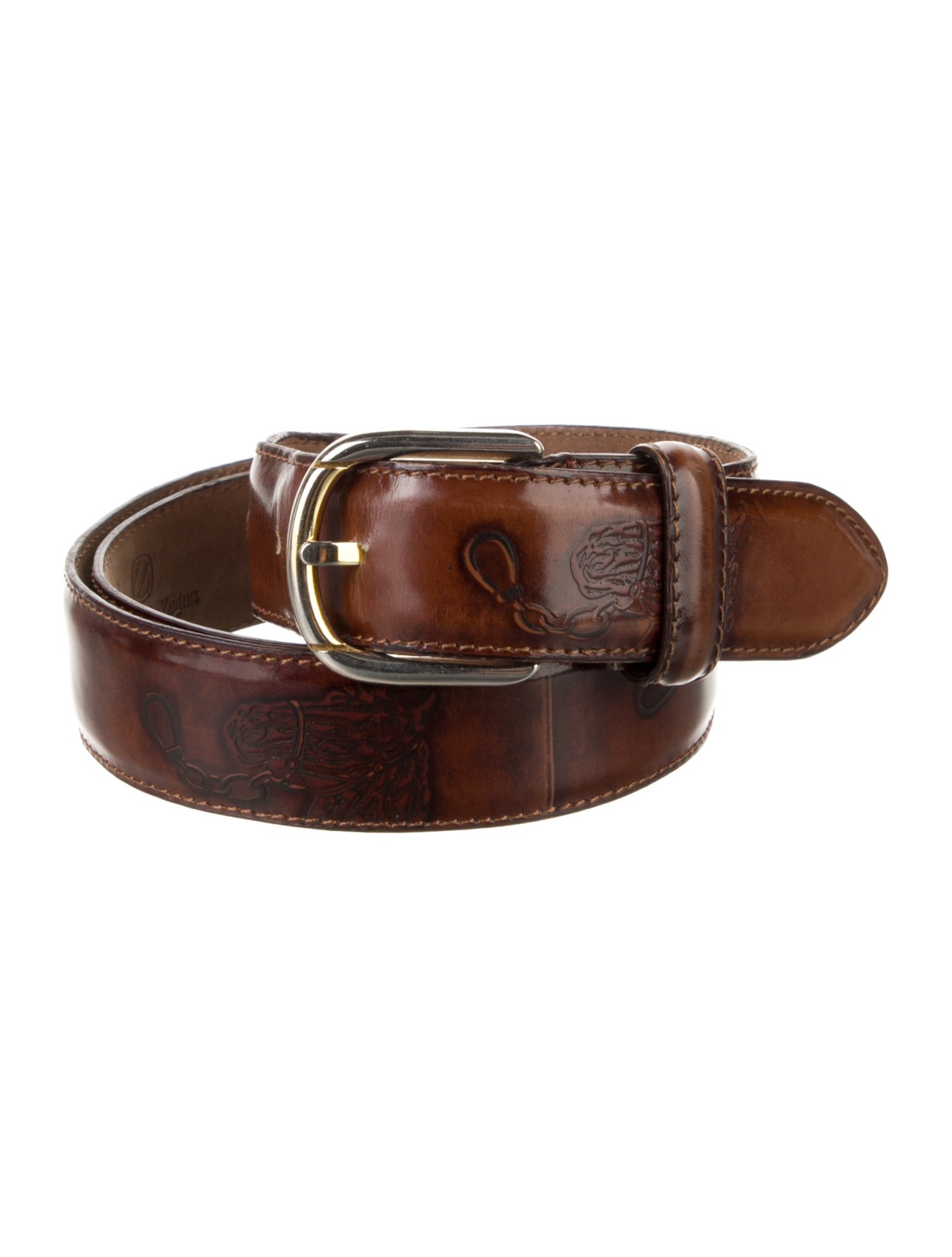 Ermenegildo Zegna Embossed Leather Embroidered Accent Waist Belt