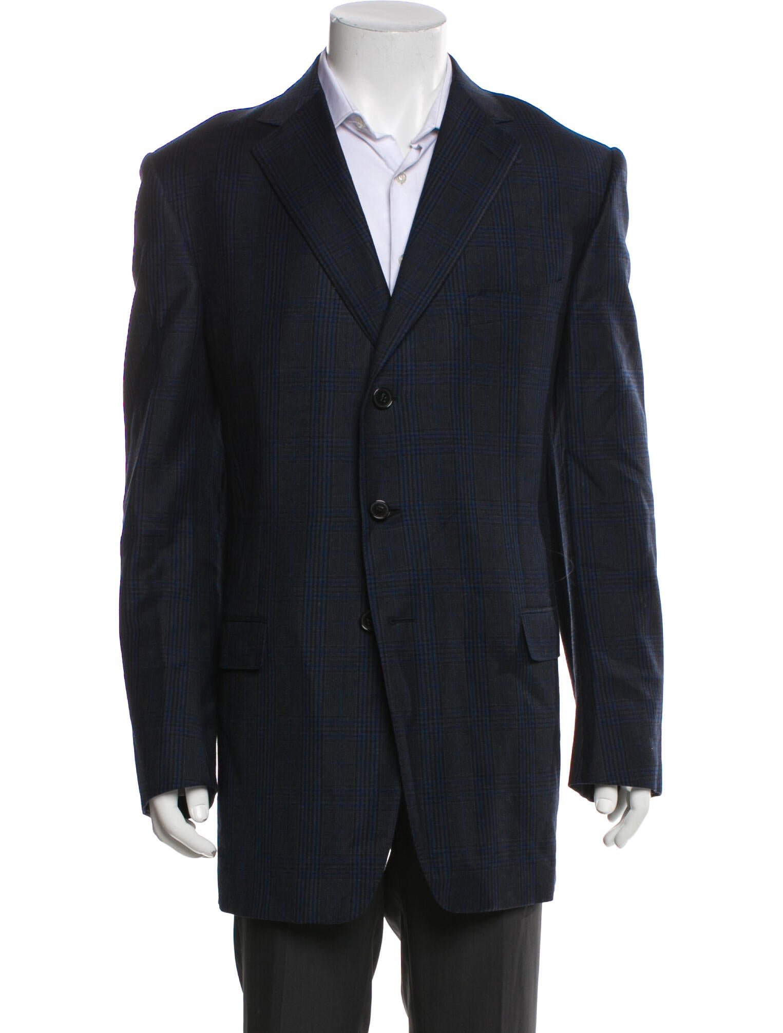 Ermenegildo Zegna Wool Plaid Print Overcoat