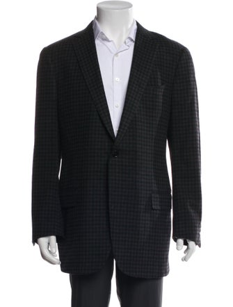 Ermenegildo Zegna Wool Plaid Print Peacoat