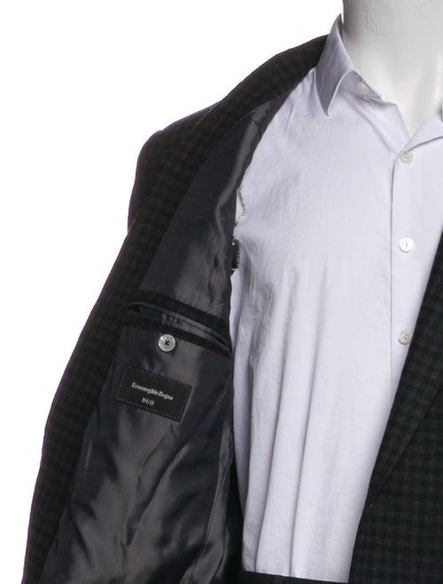 Ermenegildo Zegna Wool Plaid Print Peacoat