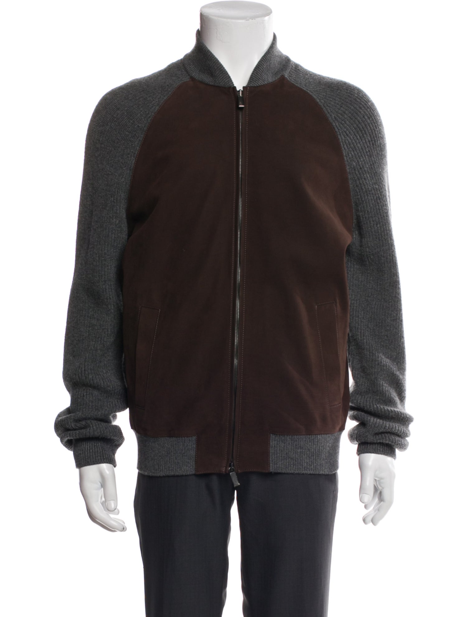 Ermenegildo Zegna Cashmere Colorblock Pattern Bomber Jacket