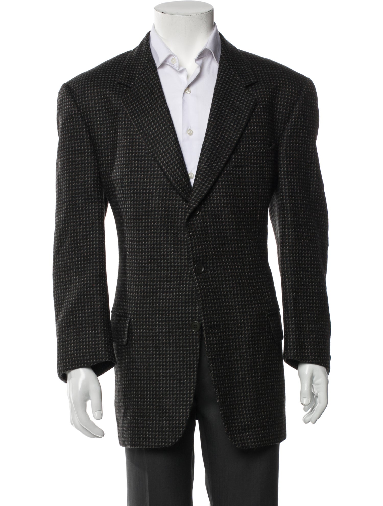 Ermenegildo Zegna Wool Plaid Print Peacoat