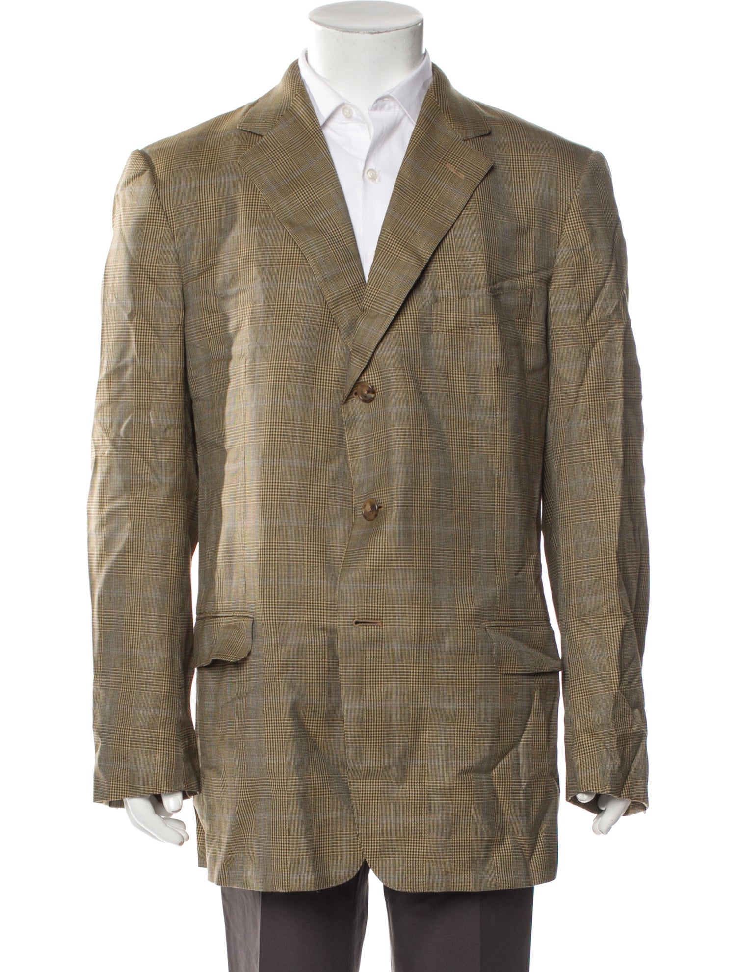 Ermenegildo Zegna Wool Plaid Print Peacoat