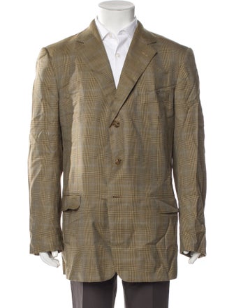 Ermenegildo Zegna Wool Plaid Print Peacoat