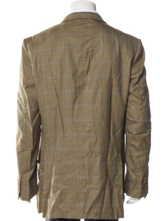Ermenegildo Zegna Wool Plaid Print Peacoat