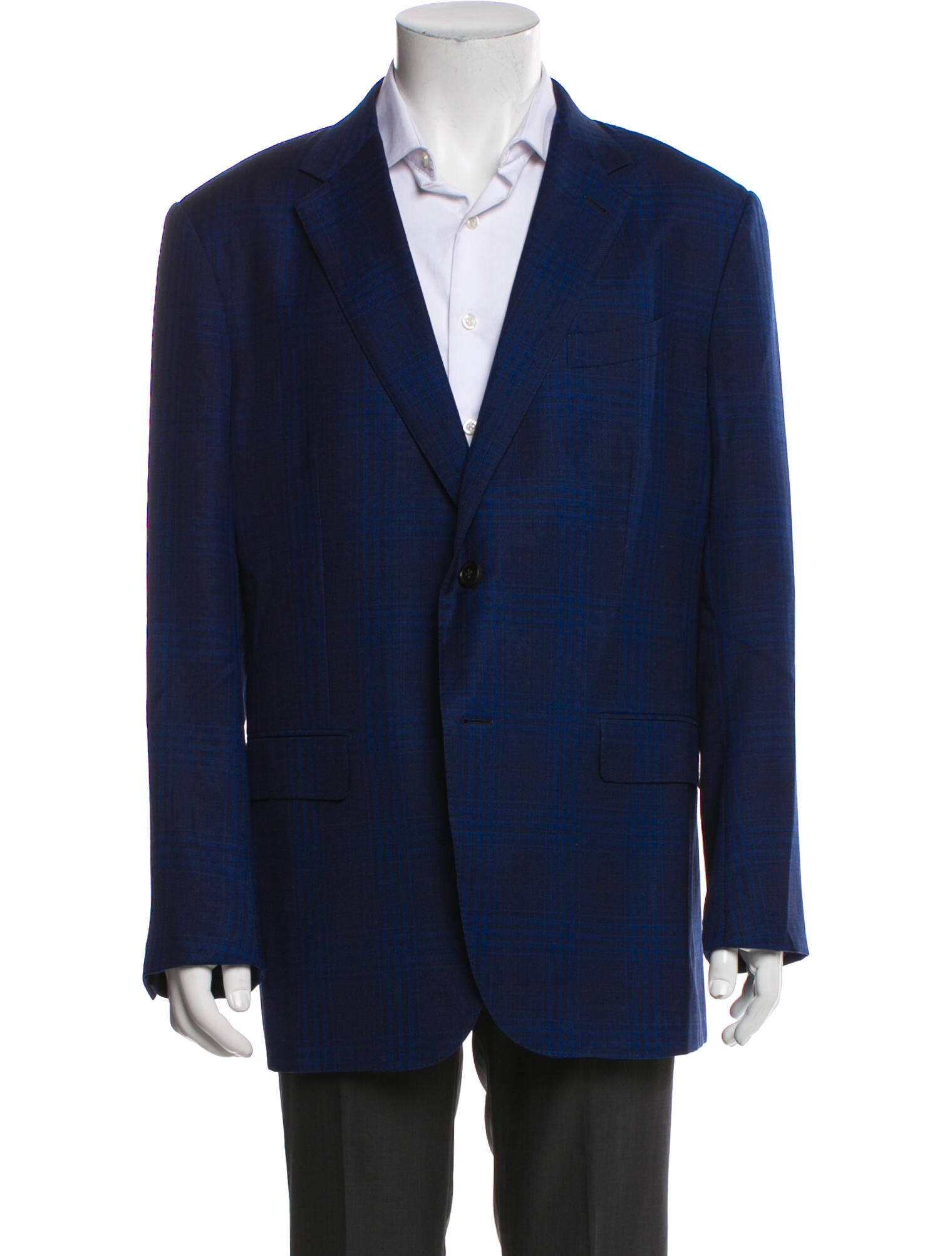 Ermenegildo Zegna Wool Plaid Print Peacoat