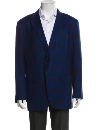 Ermenegildo Zegna Wool Plaid Print Peacoat
