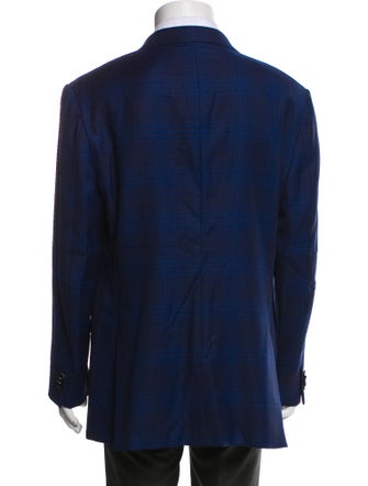 Ermenegildo Zegna Wool Plaid Print Peacoat