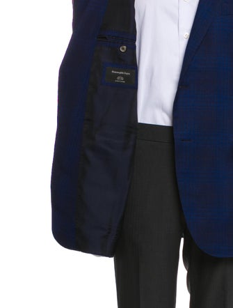 Ermenegildo Zegna Wool Plaid Print Peacoat