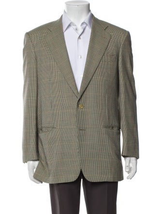 Ermenegildo Zegna Wool Plaid Print Peacoat