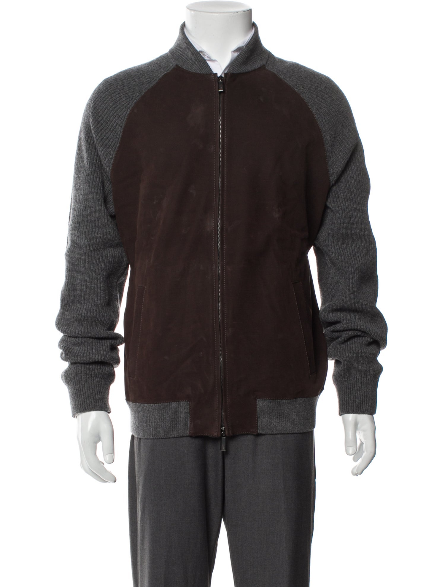 Ermenegildo Zegna Cashmere Colorblock Pattern Bomber Jacket