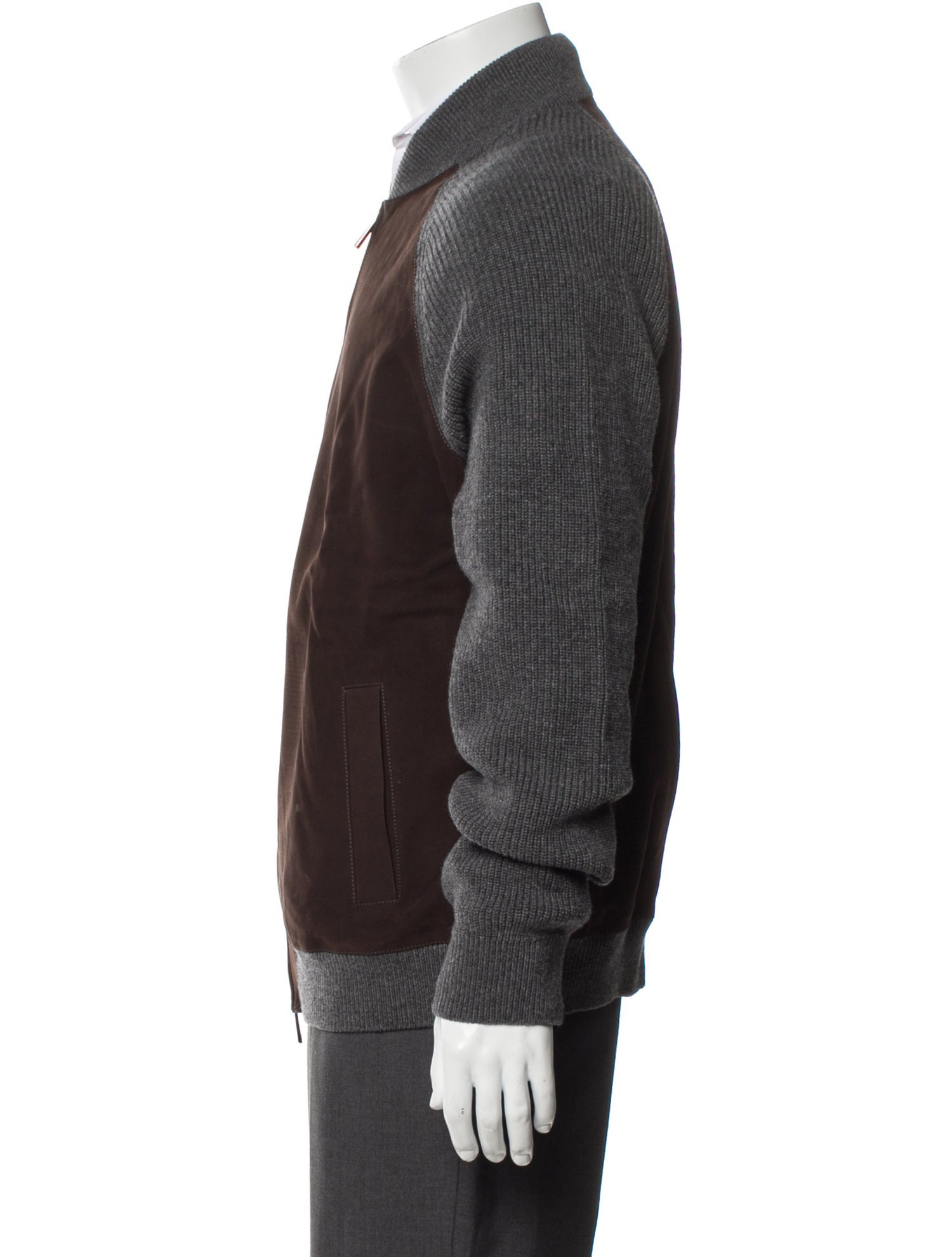 Ermenegildo Zegna Cashmere Colorblock Pattern Bomber Jacket