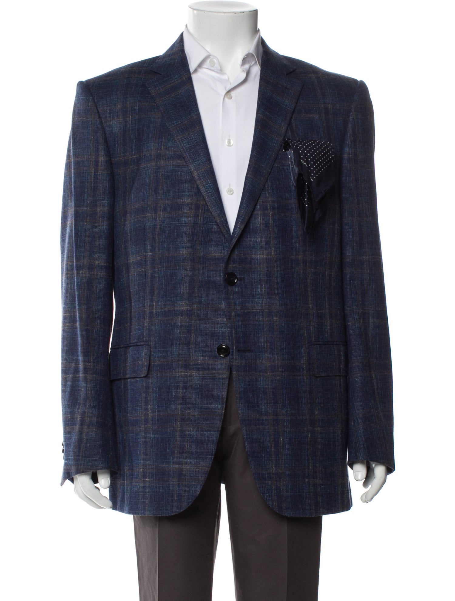Ermenegildo Zegna Wool Plaid Print Peacoat