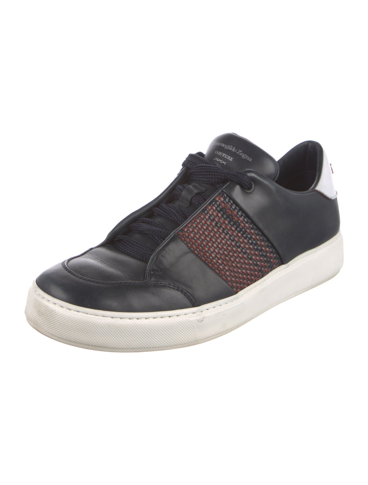 Ermenegildo Zegna Leather Colorblock Pattern Sneakers