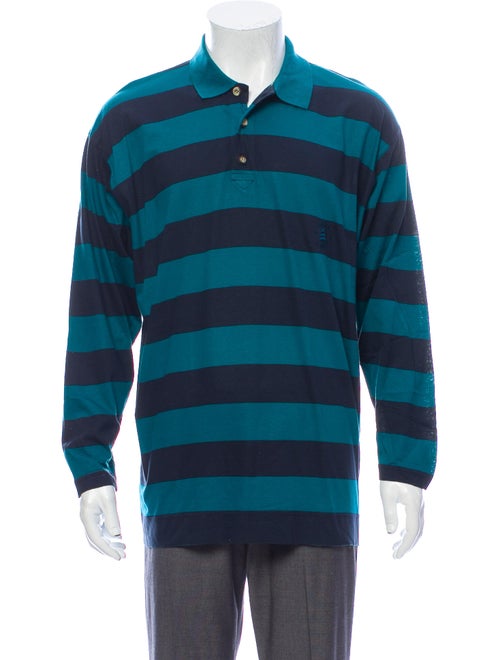 Ermenegildo Zegna Striped V-Neck Polo Shirt Blue