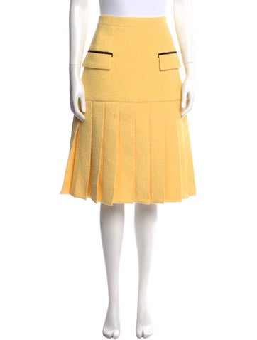 Pre-owned Huishan Zhang Pleated Accents Knee-length Skirt In Yellow