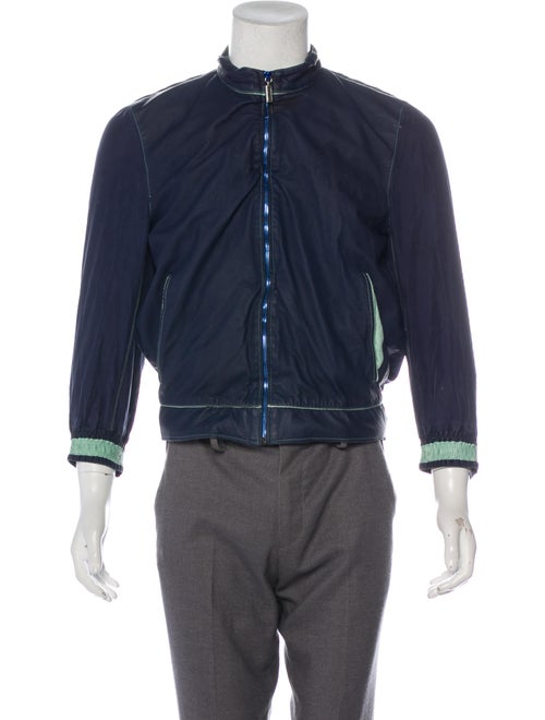 Zilli Snakeskin-Trimmed Leather Jacket navy