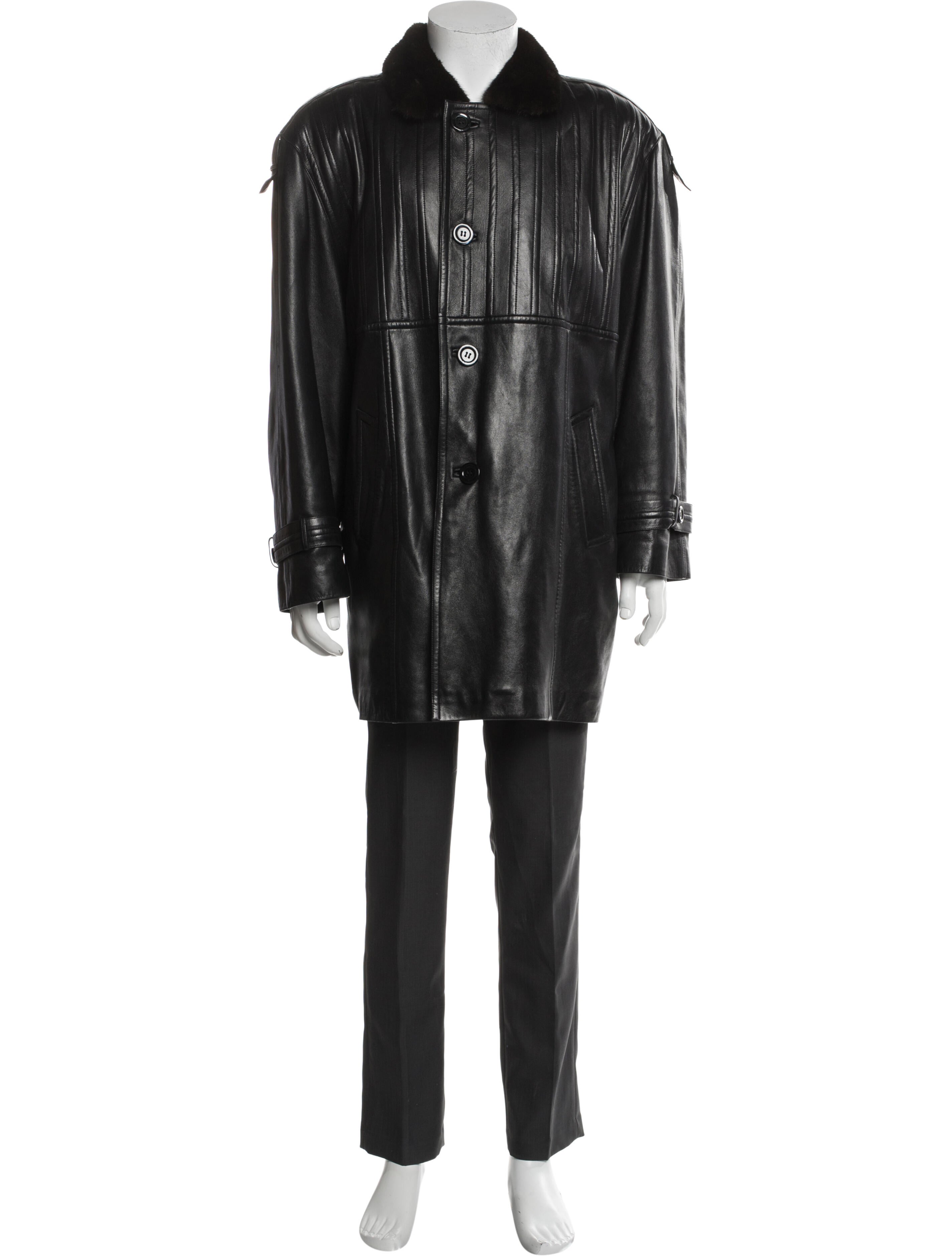 Zilli Leather Striped Trench Coat