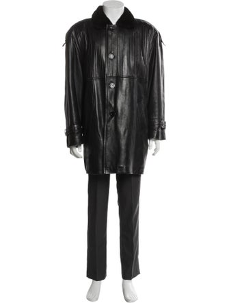 Zilli Leather Striped Trench Coat