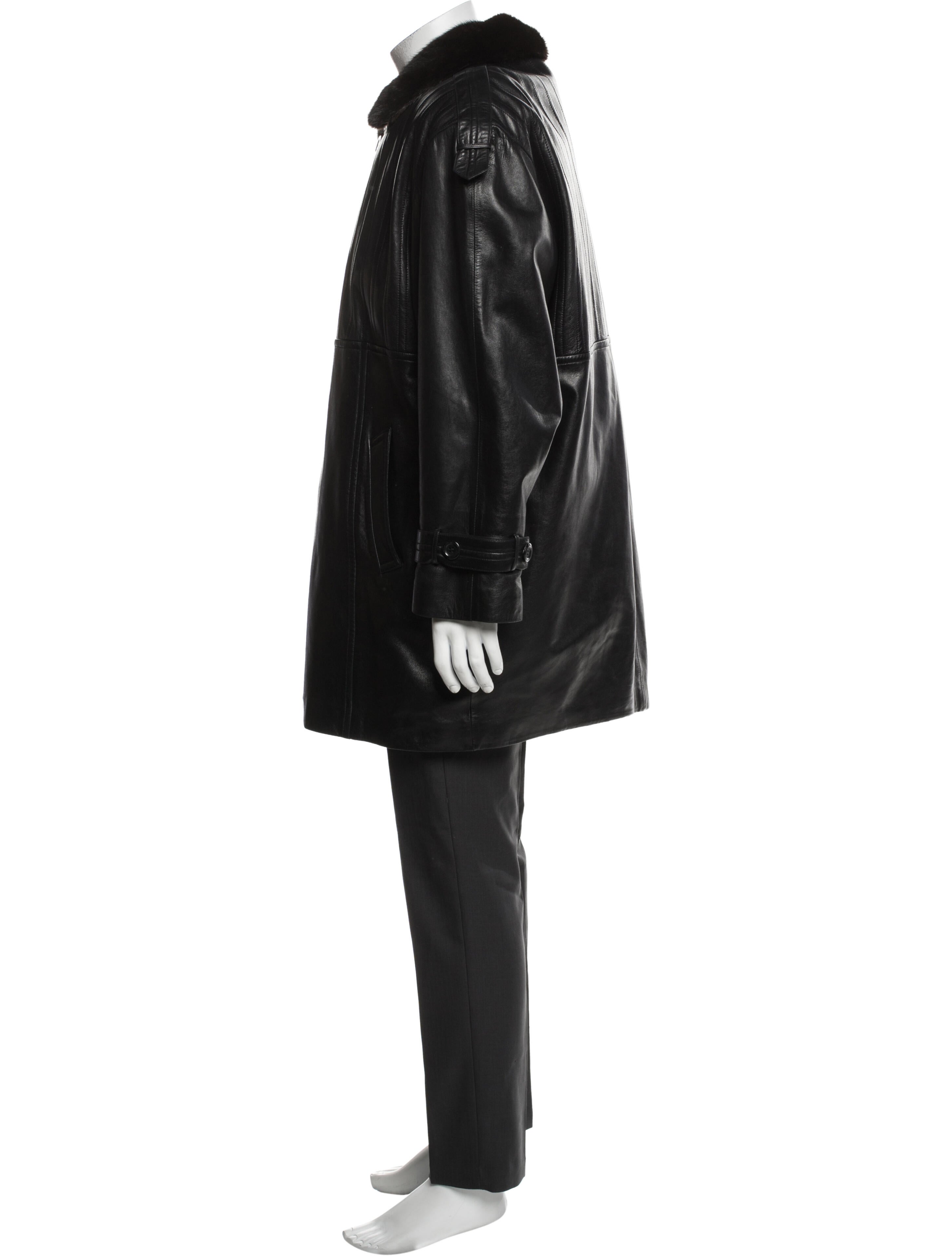 Zilli Leather Striped Trench Coat