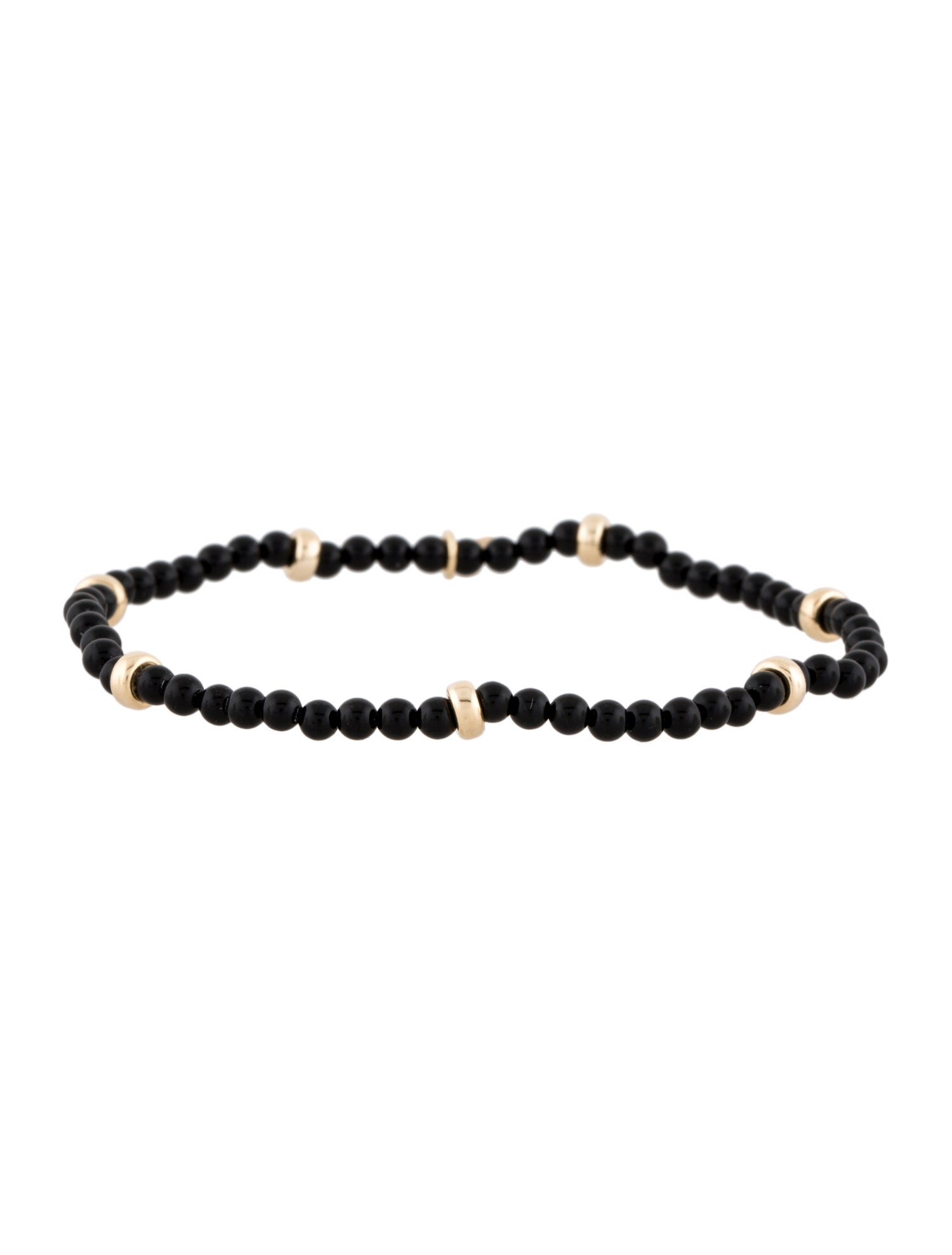 Zoe Lev 14K Onyx Bead Station Stretch Bracelet 14K Yellow Gold Bead